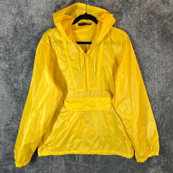 Gap Rain Gear Jacket Mens Medium Yellow Loud Vintage Pullover Pocket Stained - Picture 1 of 11